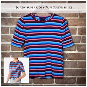 NWT-J.Crew Super Cozy Puff Sleeve Stripe Shirt XS